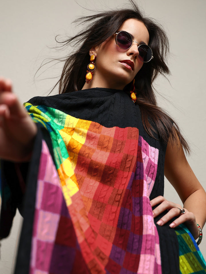 Multi Woven Design Wool Wrap Shawl 