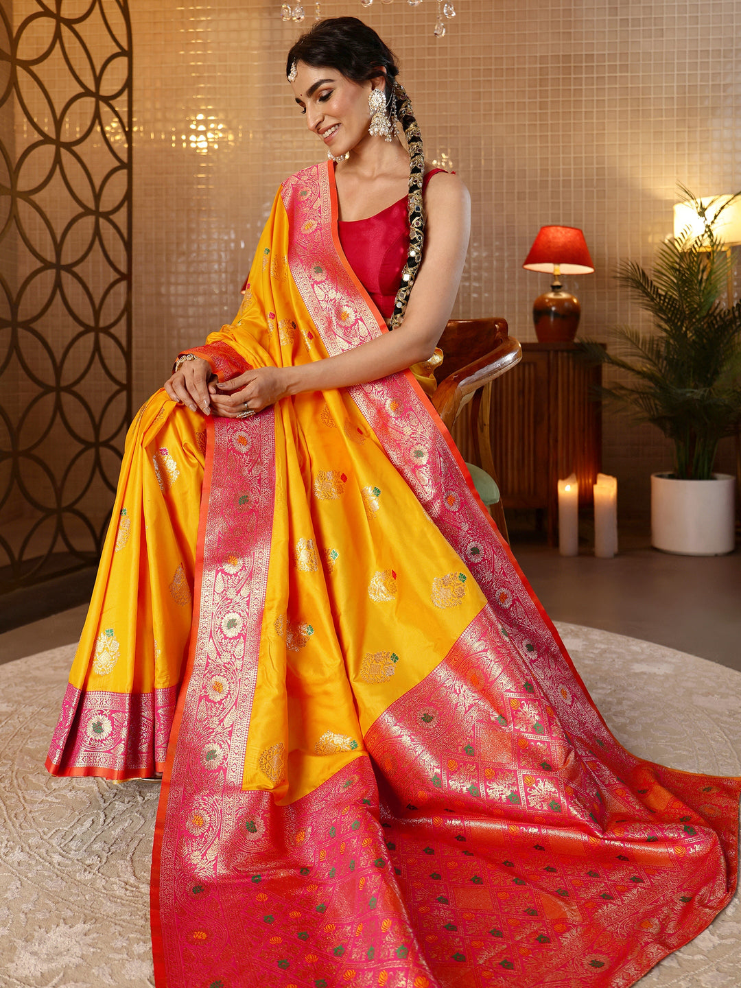 Mustard Banarasi Silk Blend Saree