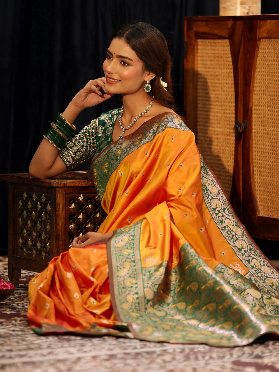 Libas Mustard Banarasi Silk Blend Saree