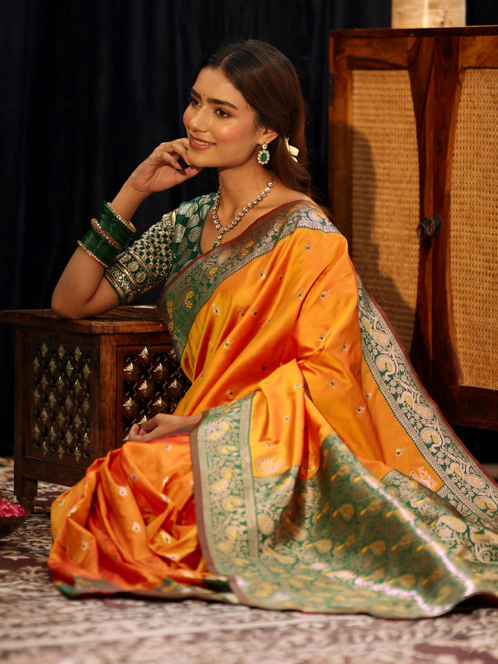 Libas Mustard Banarasi Silk Blend Saree