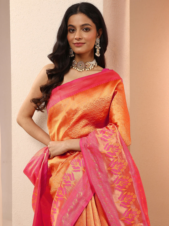 Mustard Woven Design Silk Blend Sarees With Unstitched Blouse Piece