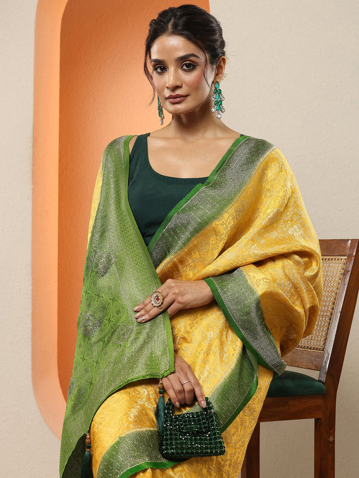 Mustard Woven Design Silk Blend Sarees With Unstitched Blouse Piece