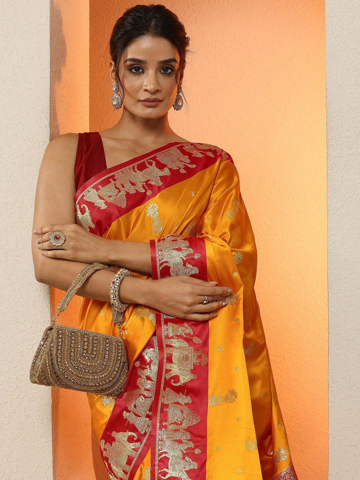 Mustard Woven Design Silk Blend Sarees With Unstitched Blouse Piece
