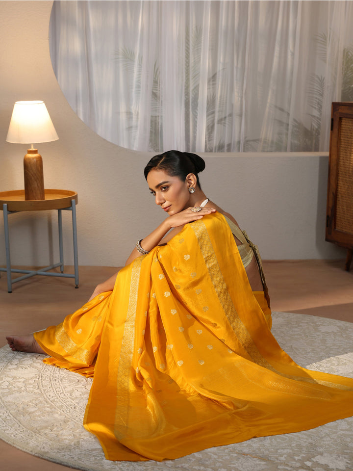 Mustard Woven Design Silk Blend Saree