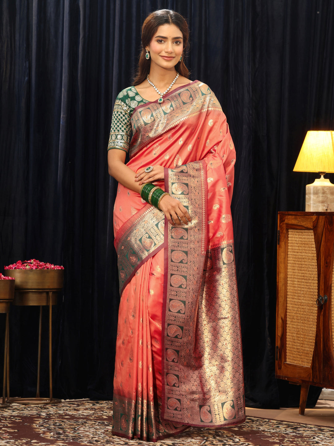 Libas Orange Banarasi Silk Blend Saree