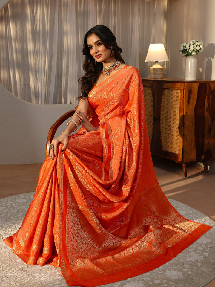 Orange Banarasi Silk Blend Saree