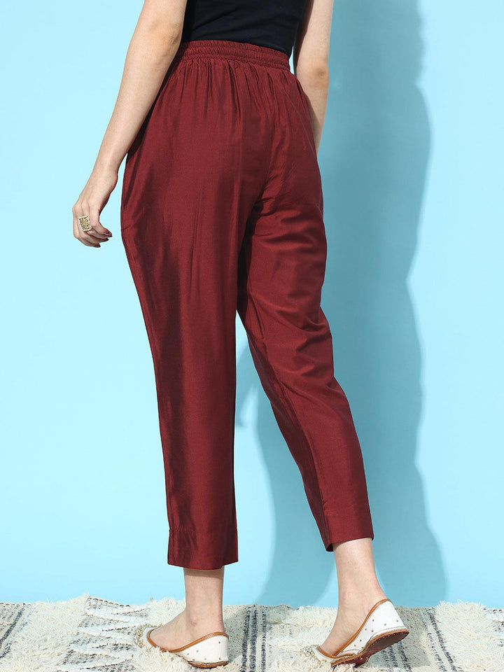 Maroon Solid Silk Trousers - ShopLibas