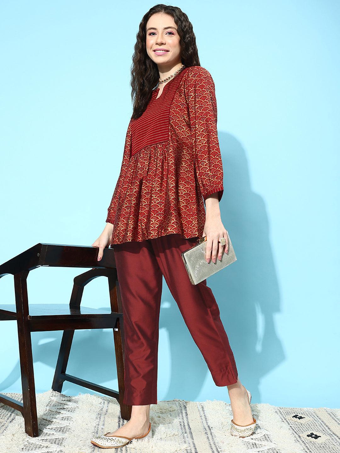 Maroon Solid Silk Trousers - ShopLibas