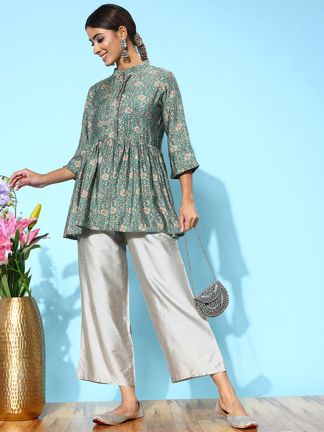 Grey Solid Silk Palazzos - ShopLibas