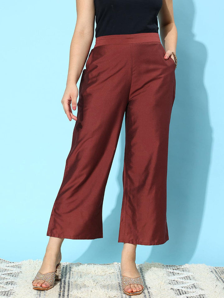 Maroon Solid Silk Palazzos - ShopLibas