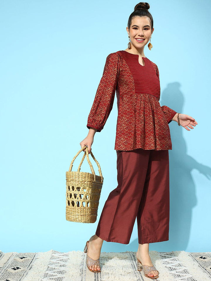 Maroon Solid Silk Palazzos - ShopLibas