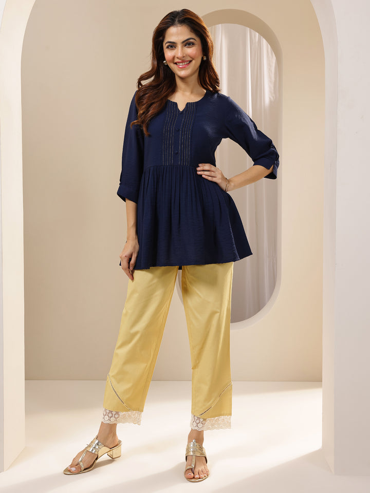 Beige Self Design Cotton Trousers