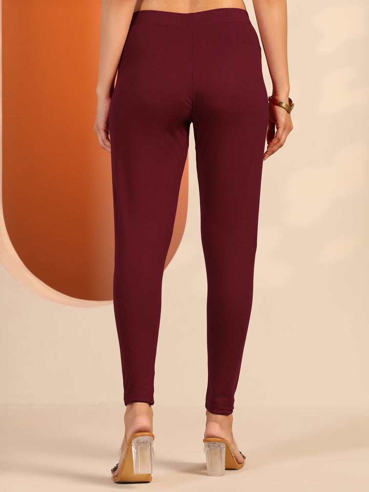 Maroon Solid Cotton Blend legging