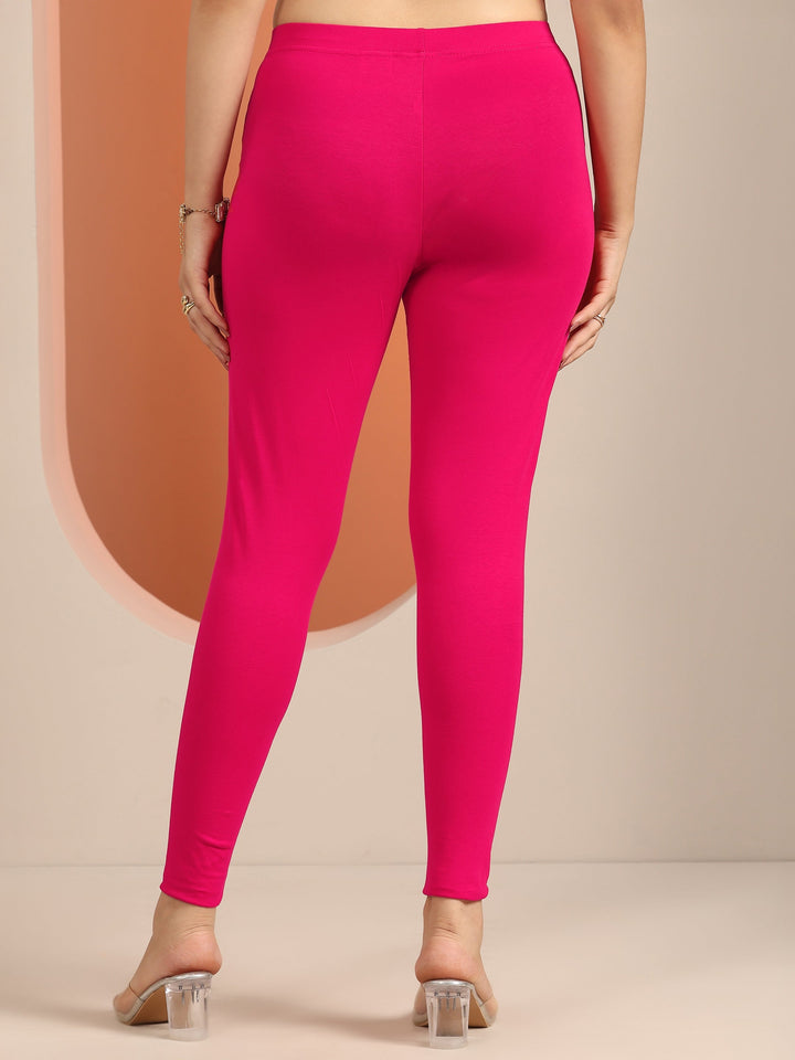 Pink Solid Cotton Blend Leggings