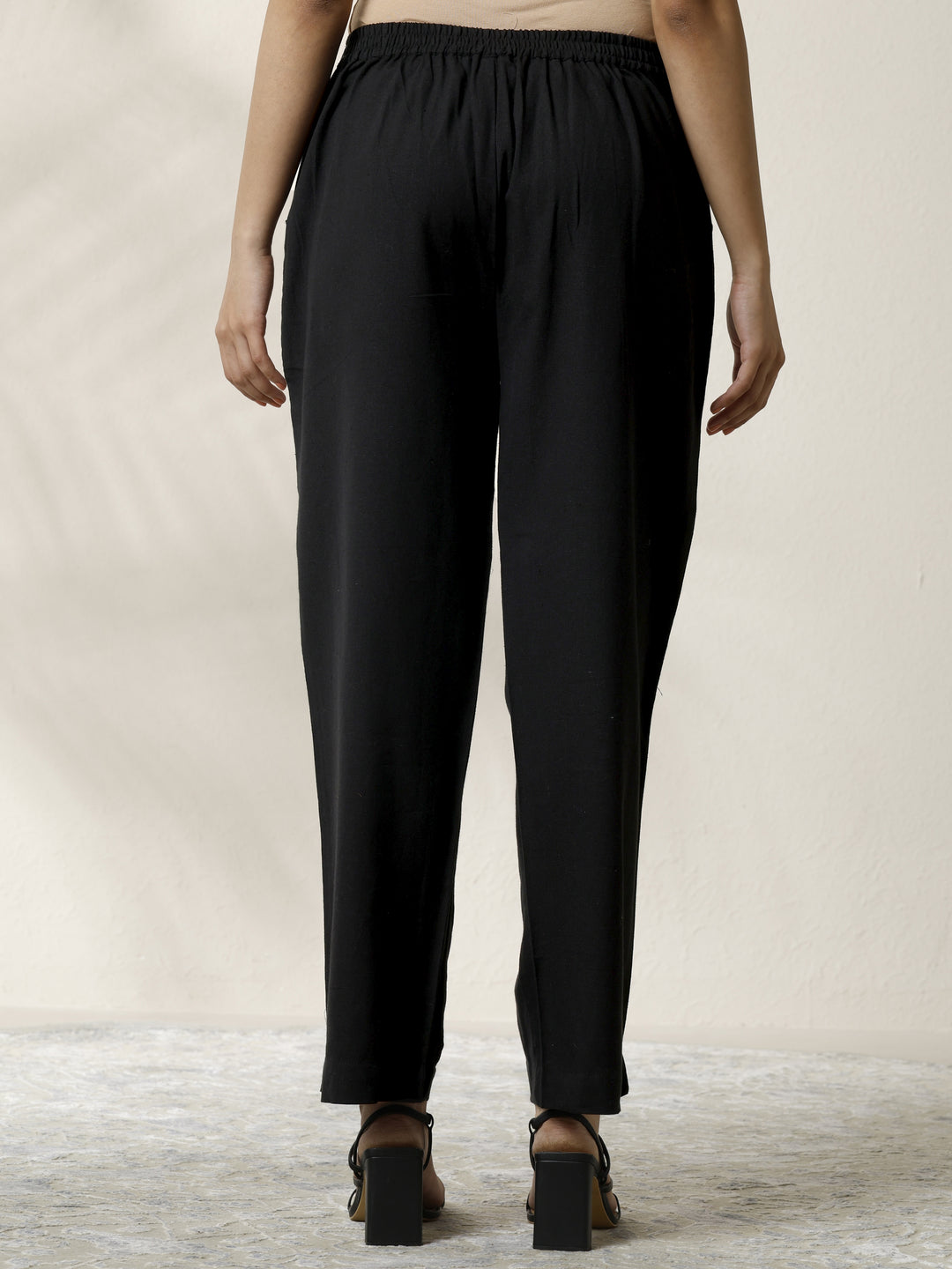 Black Solid Cotton Trouser