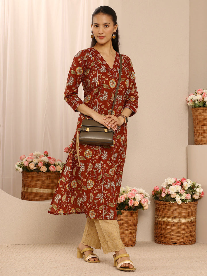 Beige Embroidered Cotton Palazzos