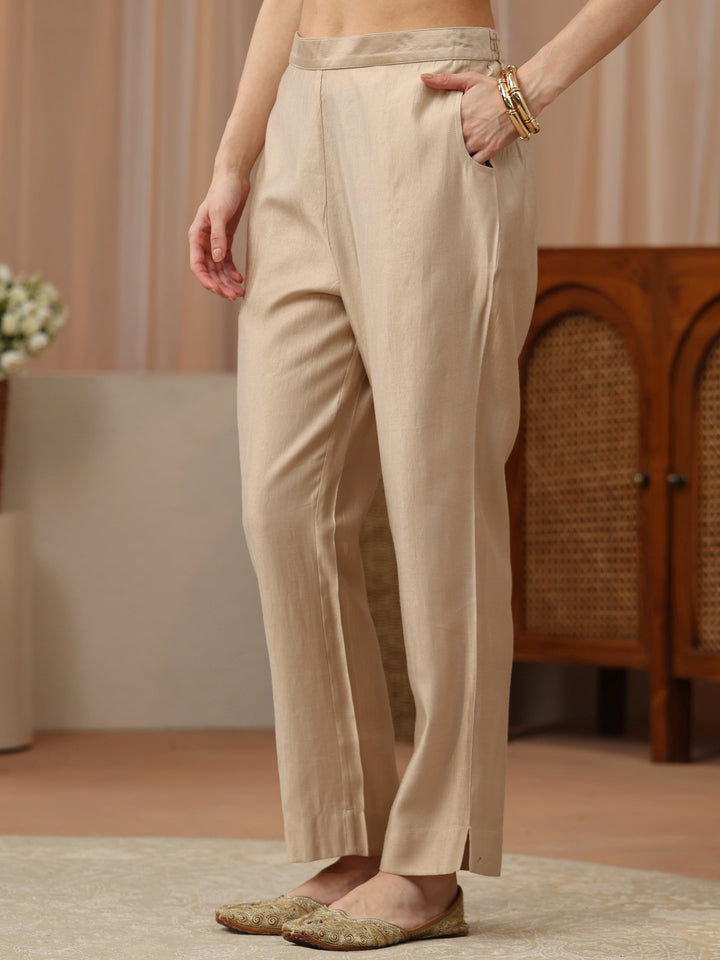 Beige Silk Blend Trousers