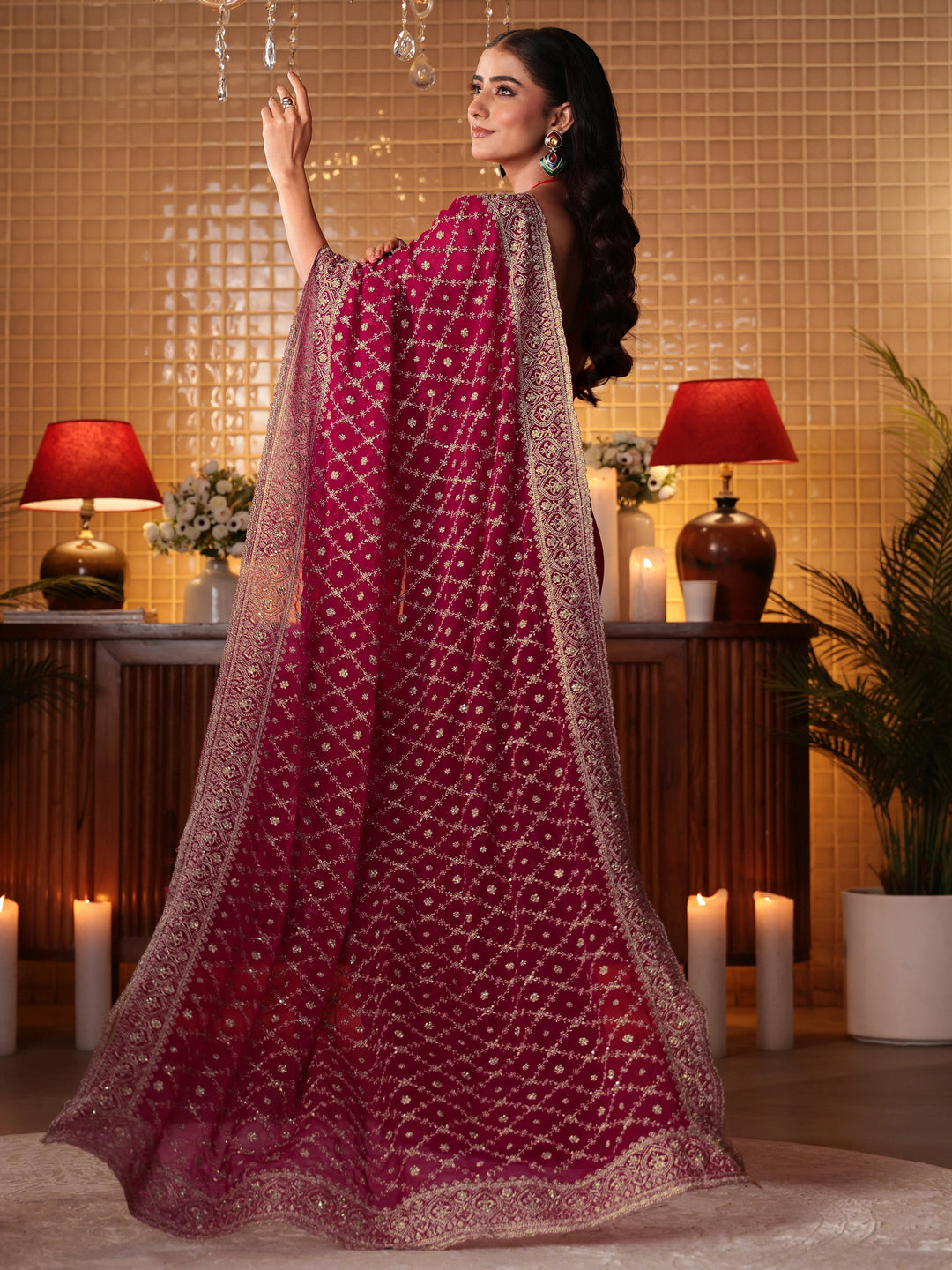 Pink Floral Embroidered Georgette Saree