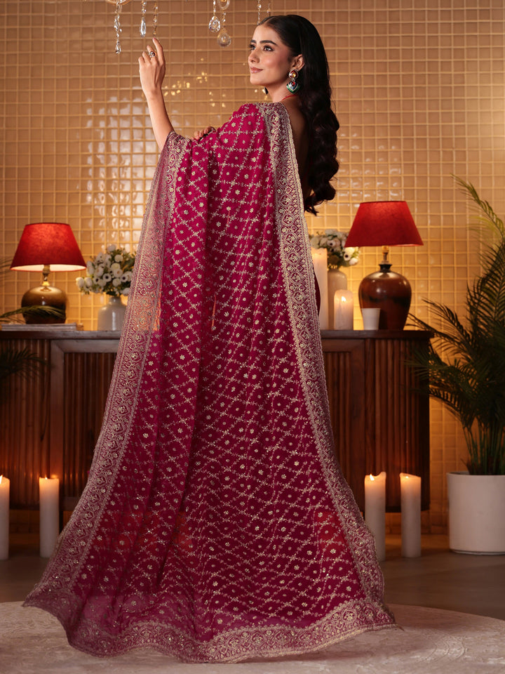 Libas Pink Floral Embroidered Georgette Saree