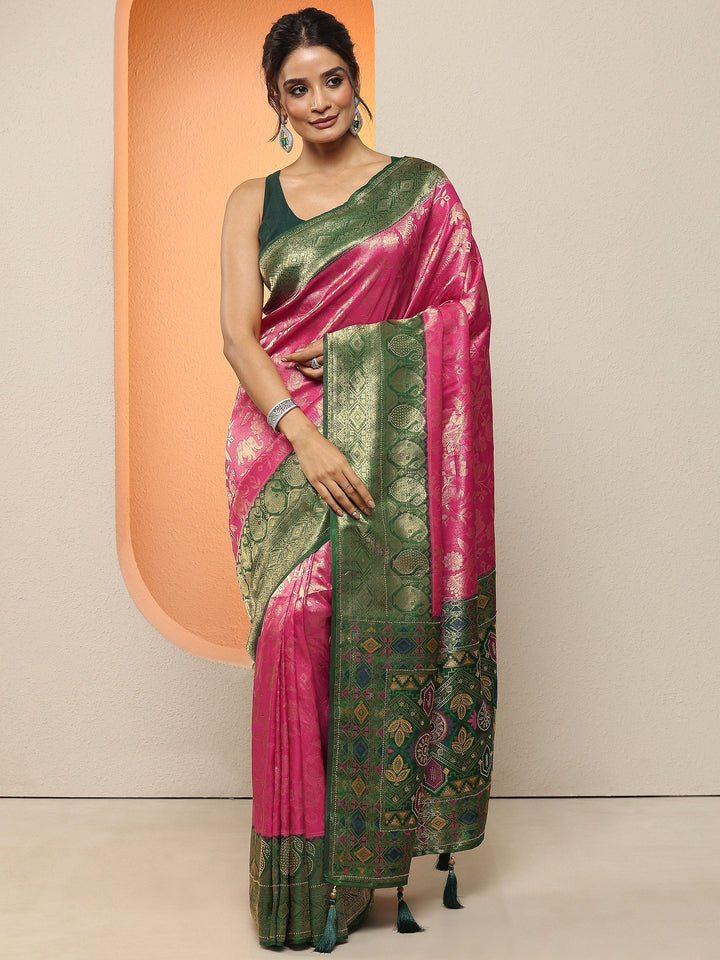 Pink Woven Design Silk Blend Sarees With Unstitched Blouse Piece