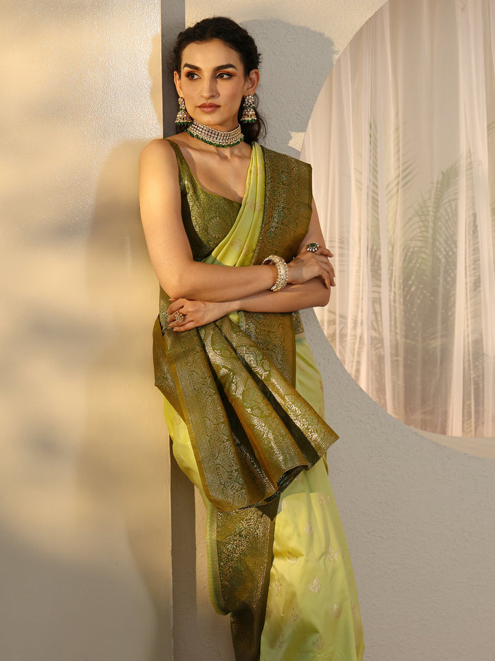 Libas Pista Green Banarasi Silk Blend Saree