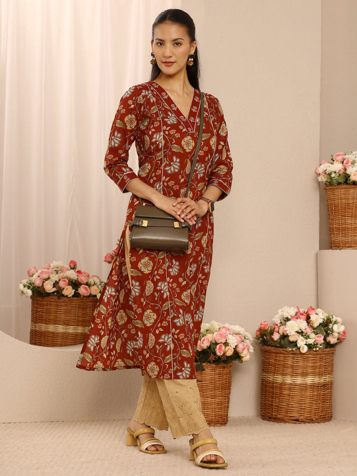 Beige Embroidered Cotton Palazzos