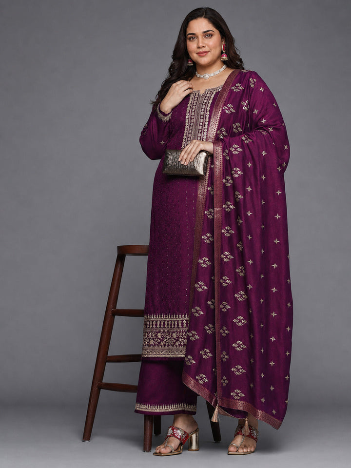 Plus Size Purple Embroidered Silk Blend Pakistani Suit