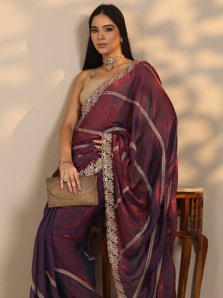 Purple Leheriya Embellished Silk Blend Saree With Unstitched Blouse Piece
