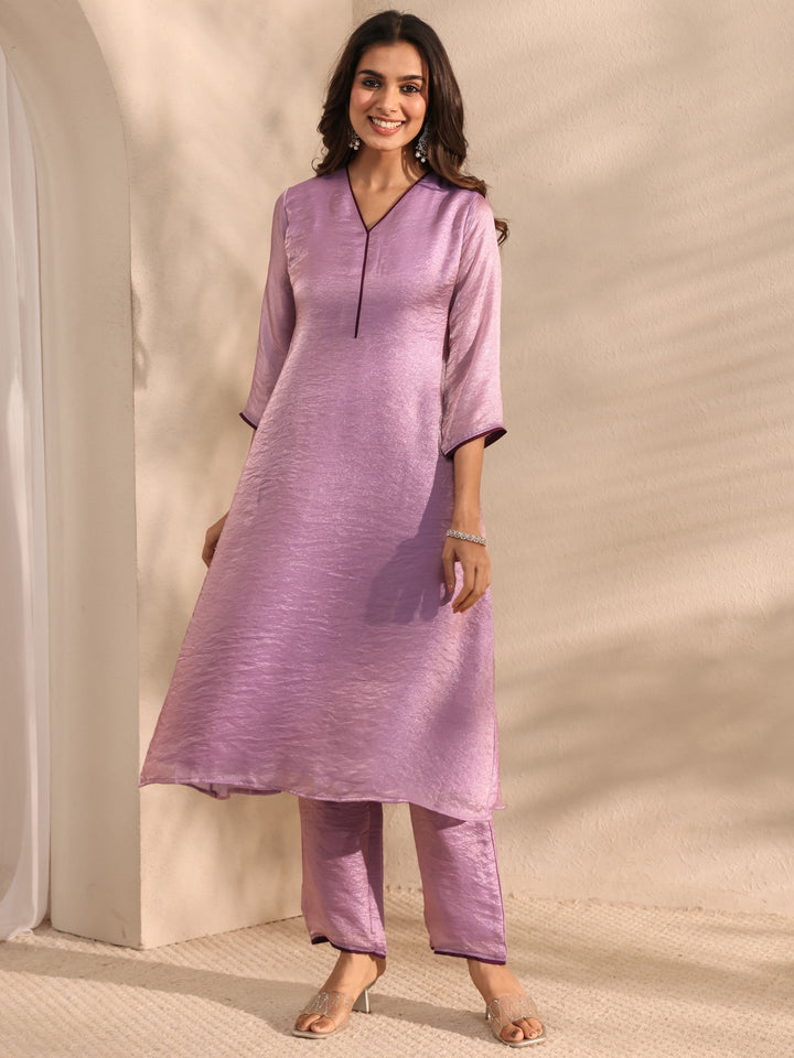Purple Solid Silk Blend A-Line Kurta Set