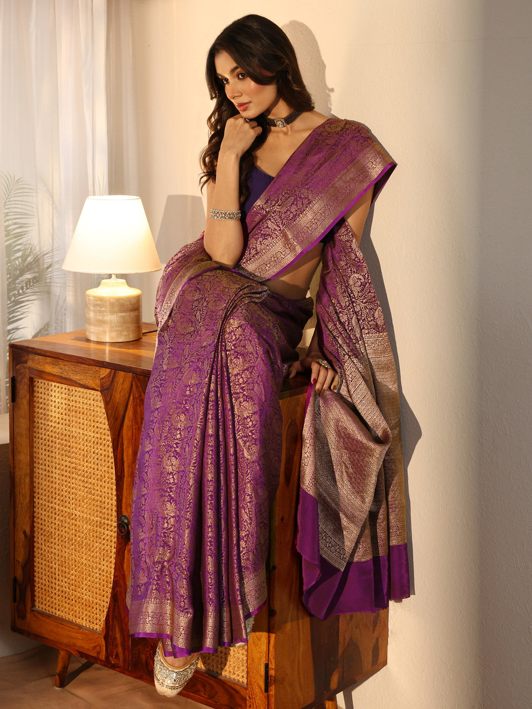 Purple Banarasi Silk Blend Saree