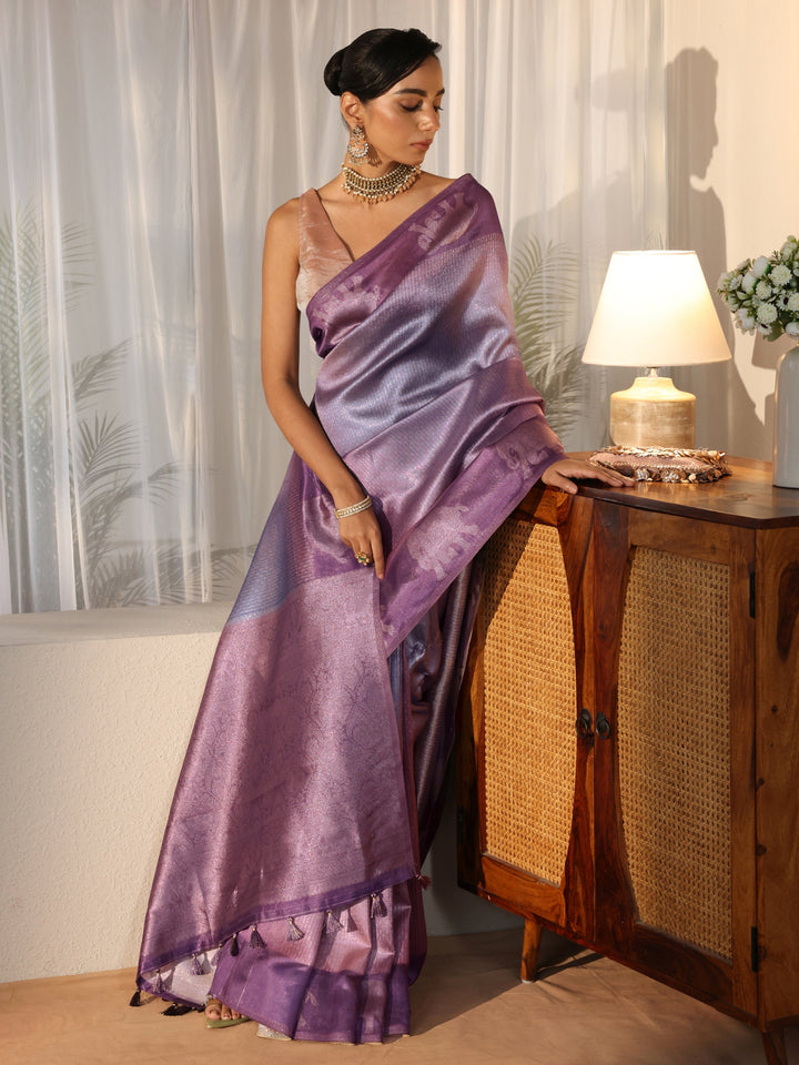 Purple Woven Design Cotton Blend Saree