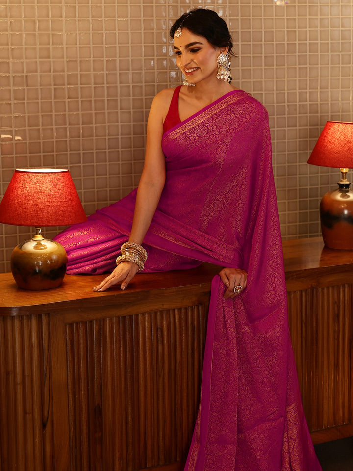 Libas Rani Pink Banarasi Silk Blend Saree