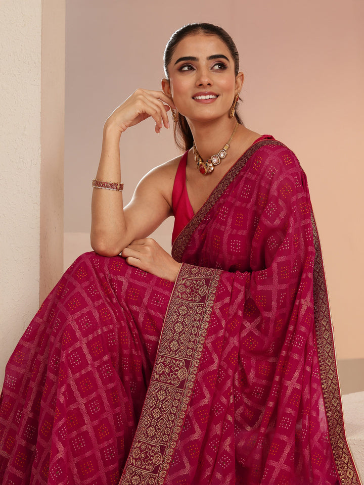 Libas Rani Pink Bandhani Printed Georgette Pre Draped Saree