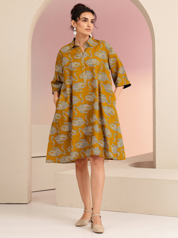 Gerua Royal Blue Animal Printed Cotton Blend Oversized Dress