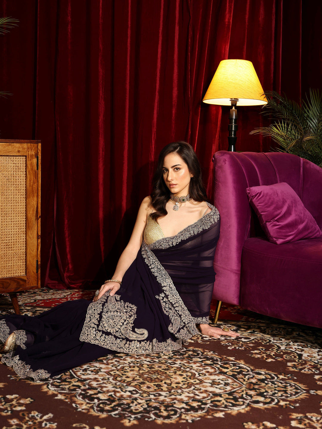 Libas Royal Purple Georgette Saree