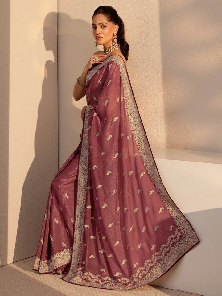 Libas Rust Ethnic Embroidered Chiffon Saree