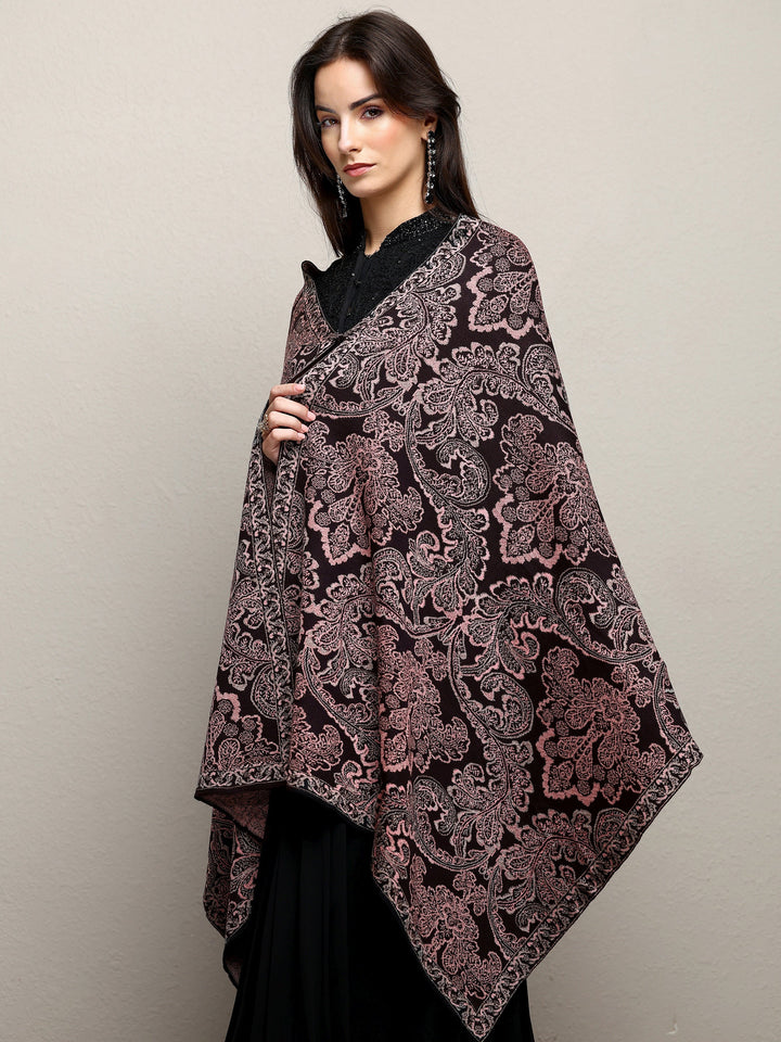 Black Woven Design Wool Wrap Shawl 