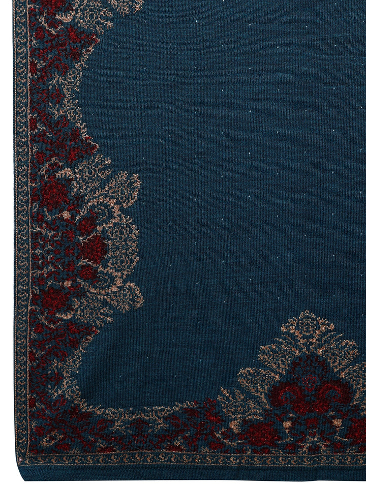 Teal Woven Design Wool Wrap Shawl 