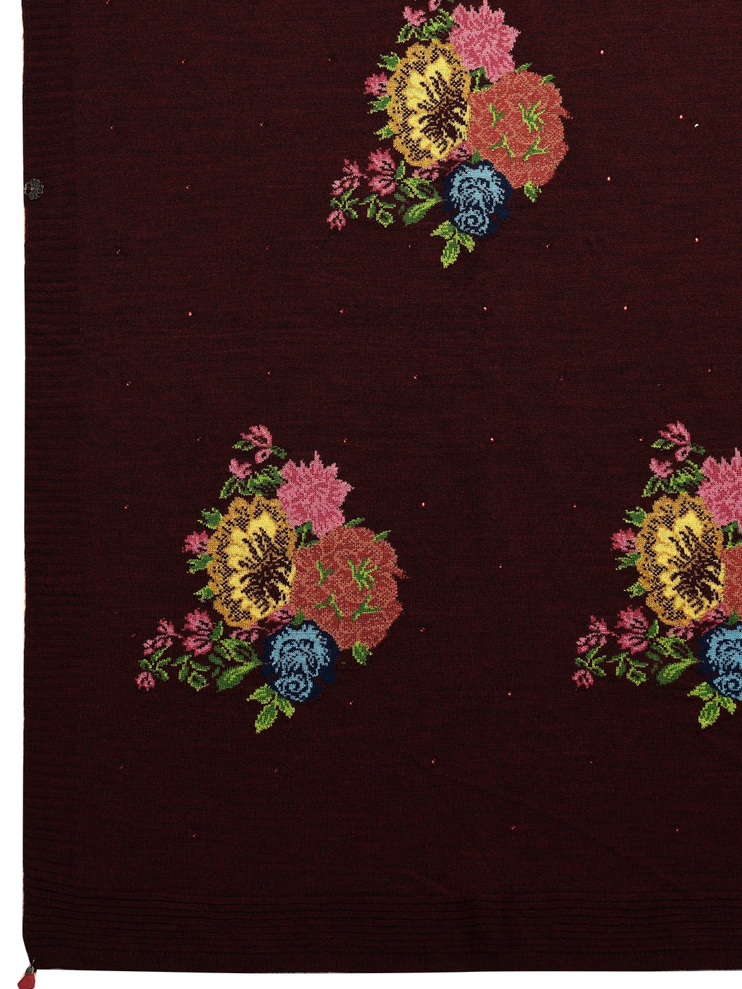 Maroon Woven Design Wool Wrap Shawl 