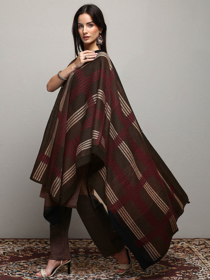 Black Woven Design Wool Wrap Shawl 