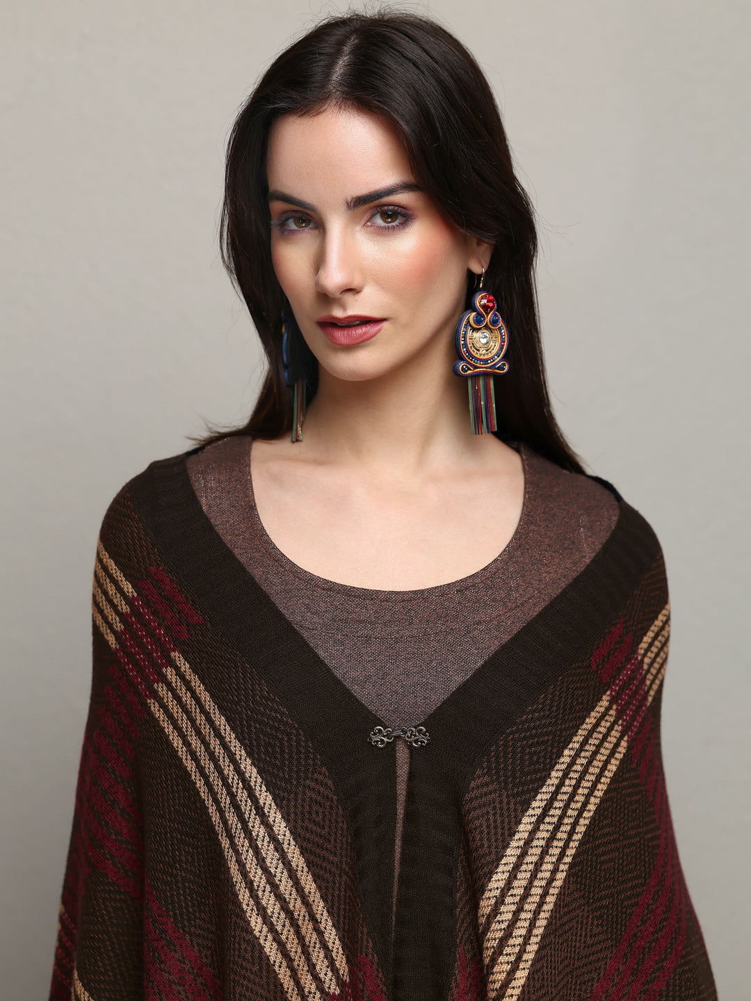 Black Woven Design Wool Wrap Shawl 