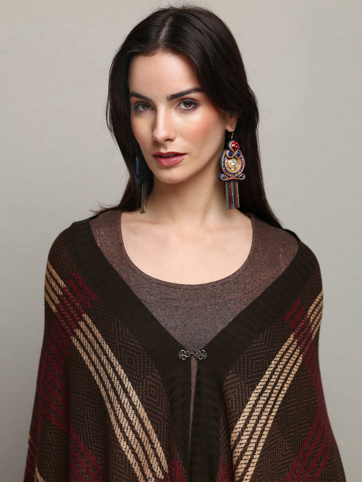 Black Woven Design Wool Wrap Shawl 