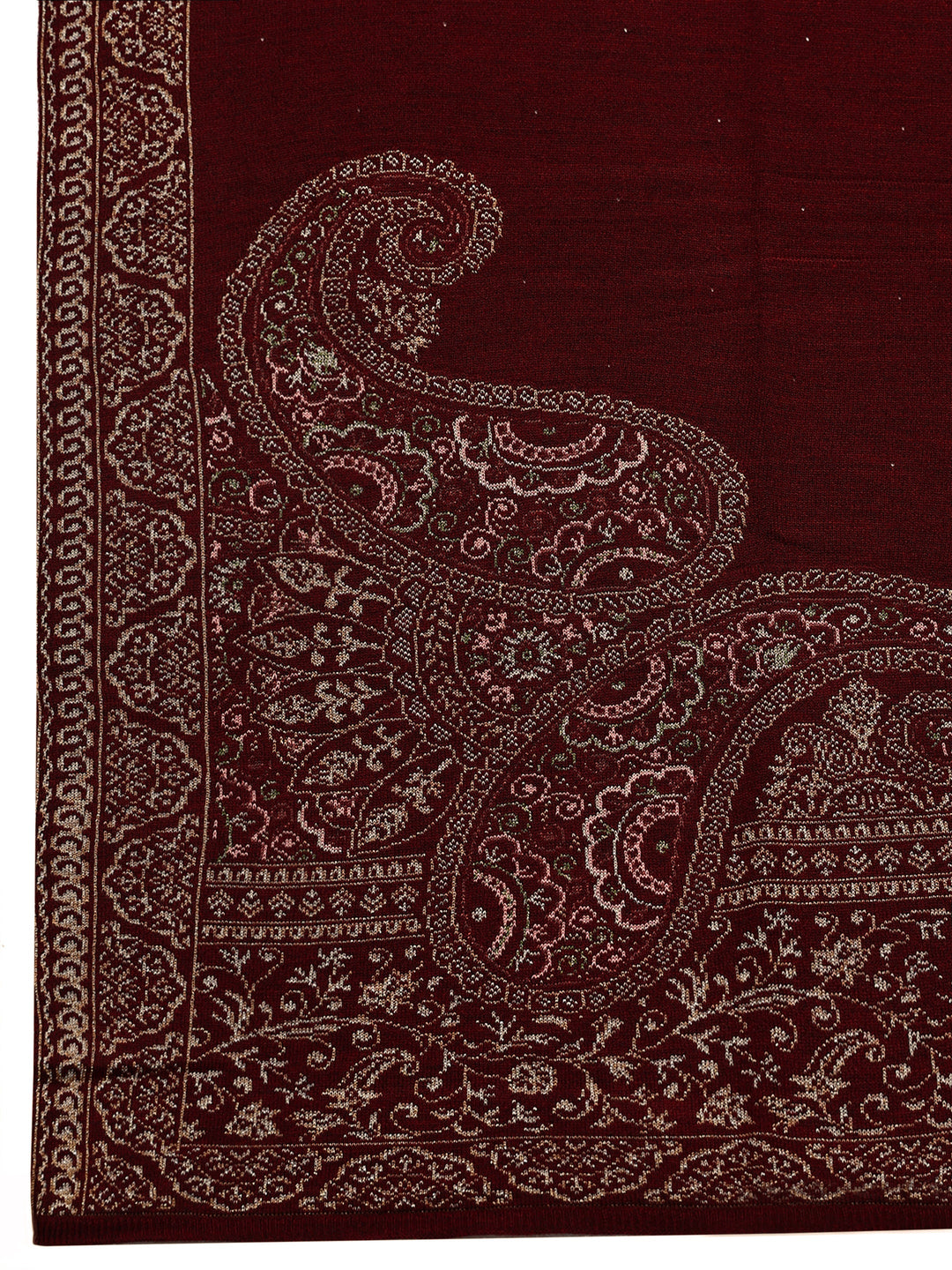Maroon Woven Design Wool Wrap Shawl 