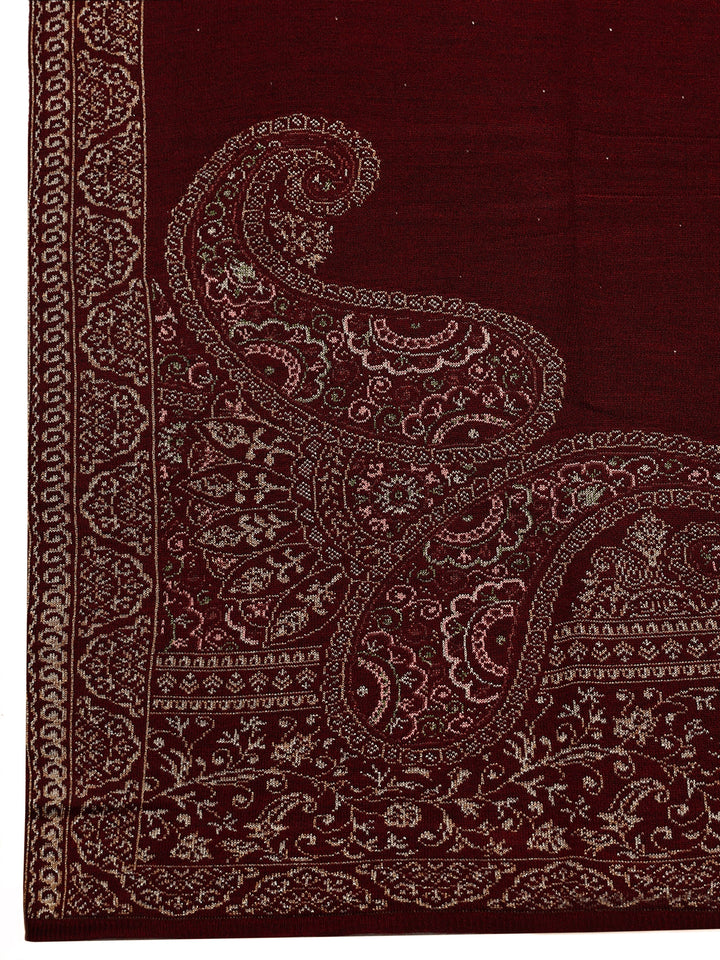 Maroon Woven Design Wool Wrap Shawl 