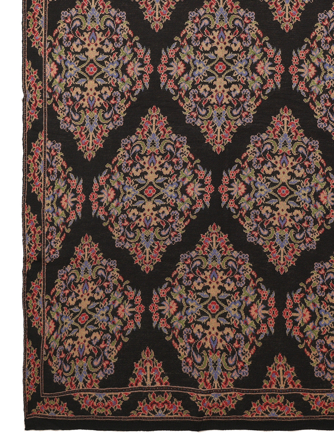 Black Woven Design Wool Women'S Shawl