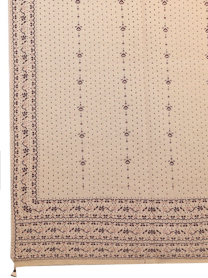 Beige Woven Design Wool Wrap Shawl 