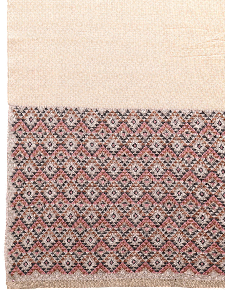 Beige Woven Design Wool Women'S Shawl