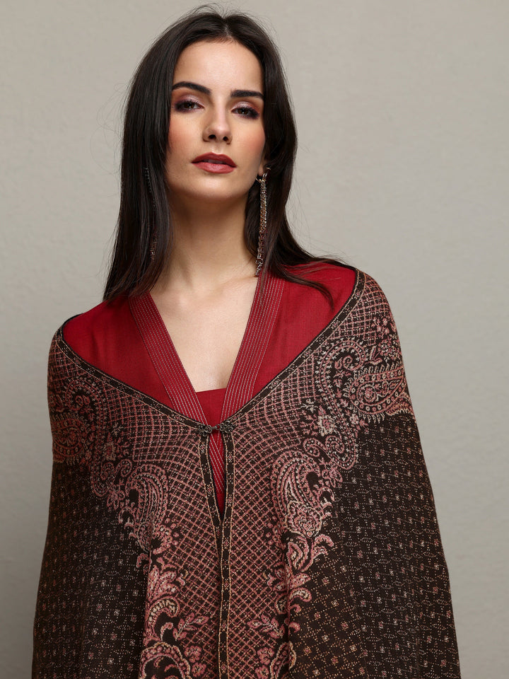 Black Woven Design Wool Wrap Shawl 