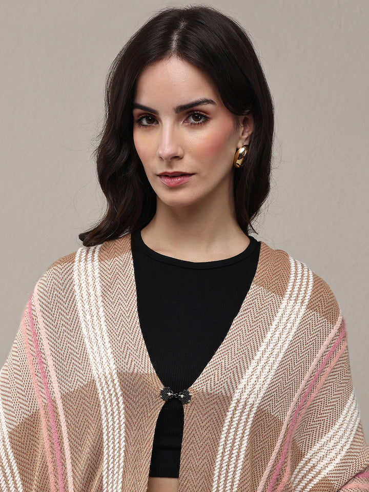 Brown Woven Design Wool Wrap Shawl 