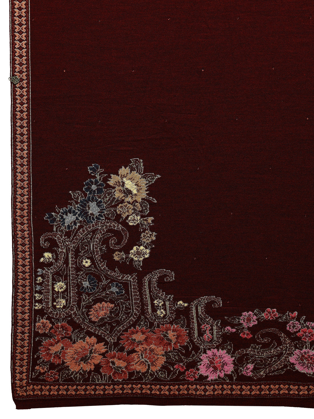 Maroon Woven Design Wool Wrap Shawl 